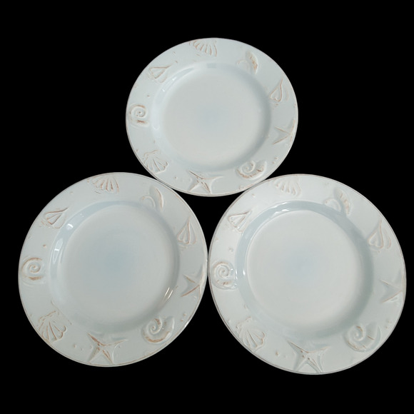Thomson Pottery Cape Cod Blue Salad Plates Coastal Shells Cottage Set of 3 Mint - Picture 7 of 9